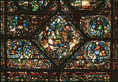 Window depicting St. Eustace Chasing a Deer by French School
