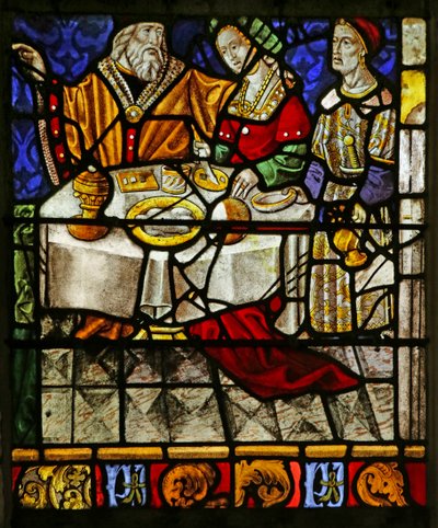 Window Depicting Meal Scene (stained glass) by French School