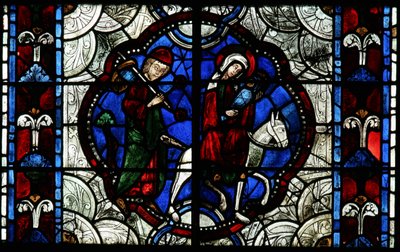 Window depicting the Flight into Egypt by French School