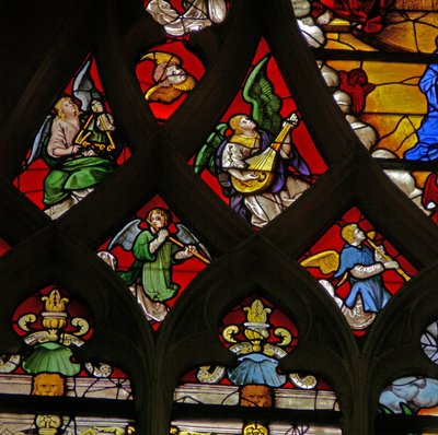 Window depicting musician angels by French School