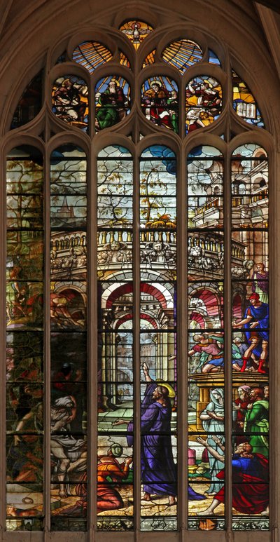 Window depicting the resurrection of Lazarus by French School