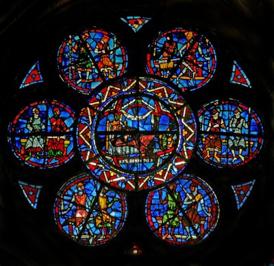 Window w121 depicting Solomon surrounded by knights by French School