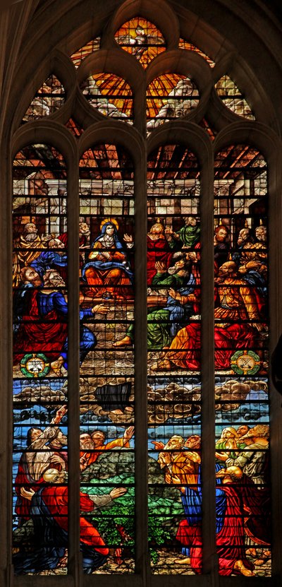 Window depicting the Ascension and Pentecost by French School
