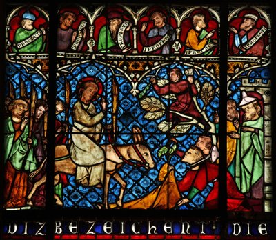 Window w12 depicting the Entry to Jerusalem by French School
