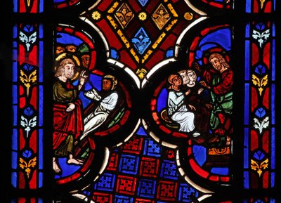 Window w1 depicting the resurrection of Lazarus by French School