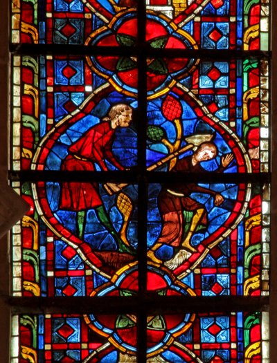 Window depicting Cain kills Abel by French School