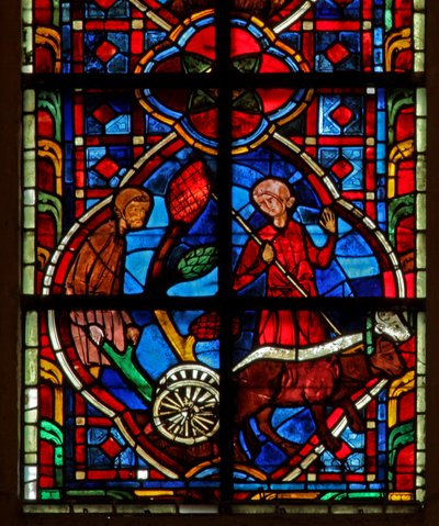 Window depicting labourers by French School