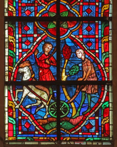 Window depicting labourers by French School