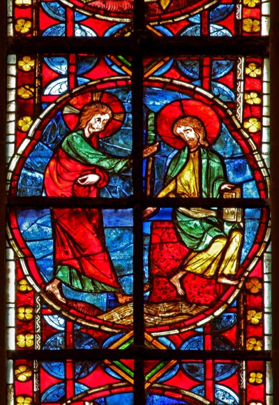 Window depicting St James with Christ by French School