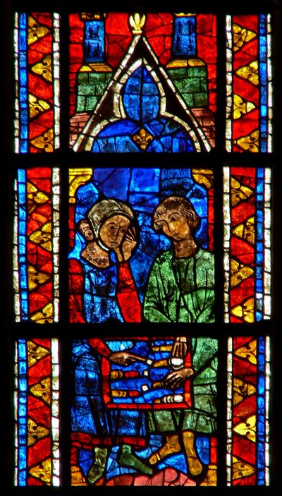 Window depicting Tric-Trac players by French School