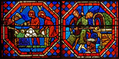 Window w22 depicting donors - bakers by French School