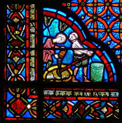 Window w23 depicting donors - masons by French School
