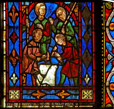 Window depicting donors - blacksmiths by French School