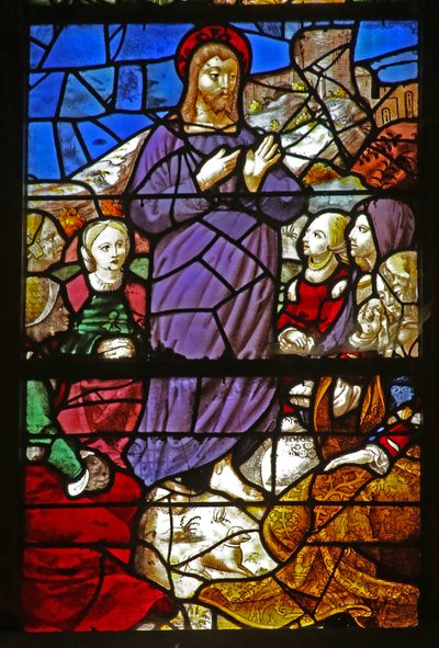 Window depicting Christ preaching by French School