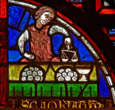 Window w5 depicting donors - moneychangers by French School