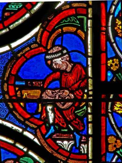 Window depicting donors - furriers by French School