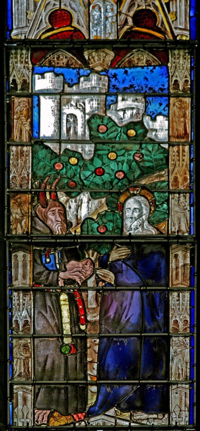 Window w7 depicting the Temptation in the Wilderness by French School