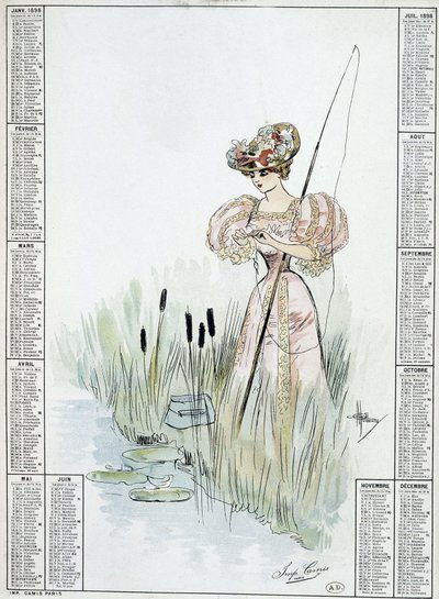 Woman Angling - Drawing by Guillaume by French School