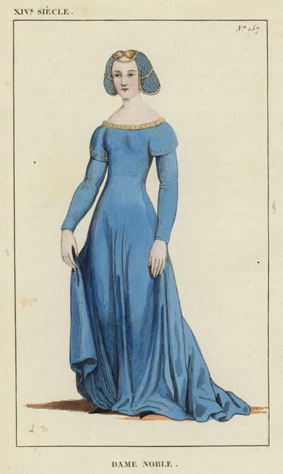 14th Century, Noble Lady (coloured engraving) by French School