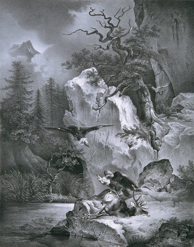 Vulture with Dead Deer by Friedrich August Mathias Gauermann