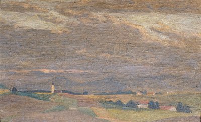 Evening Landscape with Church Tower by Friedrich Hasslwander