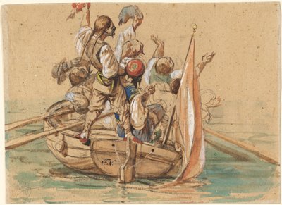 Greek Sailors on a Venetian Canal by Friedrich Nerly