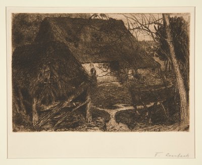 Woman Amid Peasant Farm Buildings by Fritz Overbeck