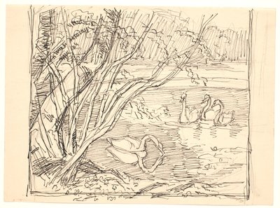 A Lake with Four Swans by Fritz Syberg
