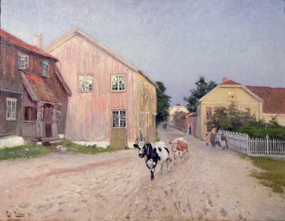 Street in Hokksund by Fritz Thaulow