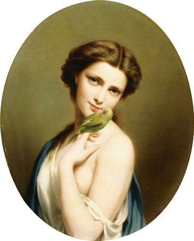 A Young Beauty with a Parakeet by Fritz Zuber Buhler