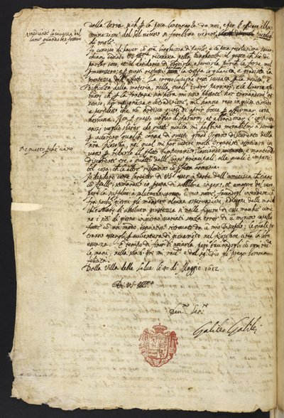 Letter by Galileo Galilei