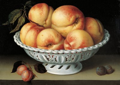 Peaches in a Pierced White Faience Basket by Galizia Fede