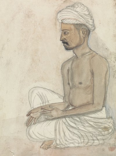 Barechested Man Sitting Crosslegged by Gangaram Chintaman Tambat