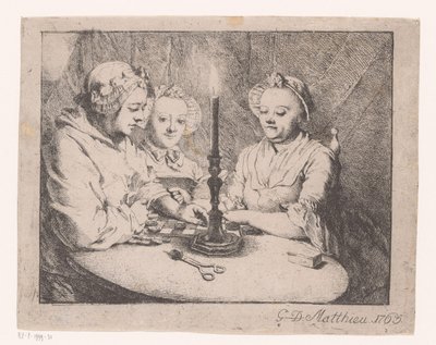 Ladies Playing Checkers by Candlelight by Georg David Matthieu
