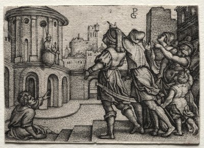 Virgil hanging in a Basket by Georg Pencz