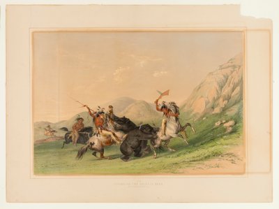 Attacking the Grizzly Bear--no. 19 by George Catlin