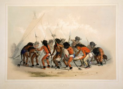 Buffalo Dance, pub. 1845 Colour Lithograph by George Catlin