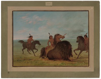 Comanchees Lancing a Buffalo Bull by George Catlin