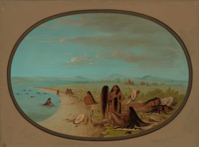 Crow Warriors Bathing by George Catlin