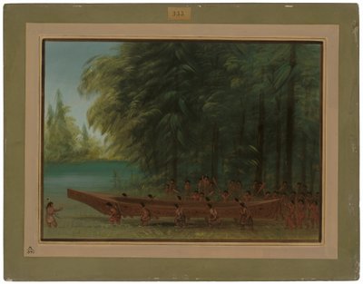 Launching a Canoe - Nayas Indians by George Catlin