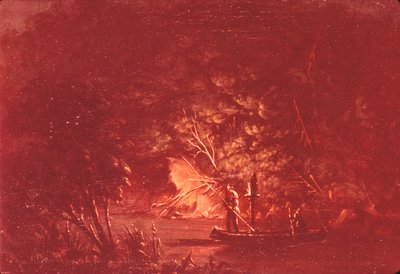 Ojibwe Spearing Salmon by Torchlight by George Catlin