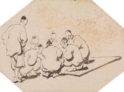 Group of Seven Men Gambling by George Chinnery
