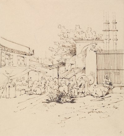 Street Scene with Merchants Selling Wares by George Chinnery