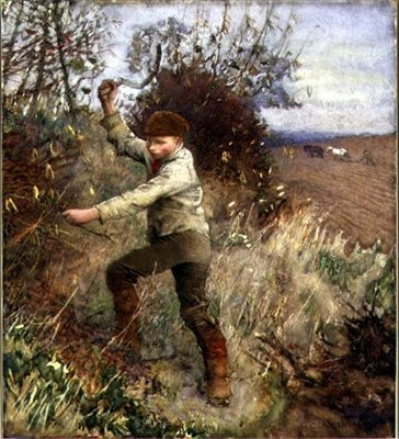 Boy Trimming a Hedge by George Clausen