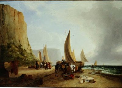 Fishermen unloading their catch by George Vincent