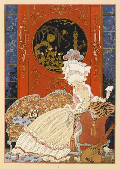 Letter. A Woman Reading a Letter. by Georges Barbier