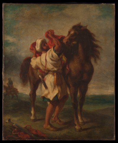 Arab Saddling His Horse by Georges Décote