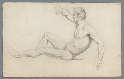 Seated Male Nude with Raised Arm by Gerard Allebé
