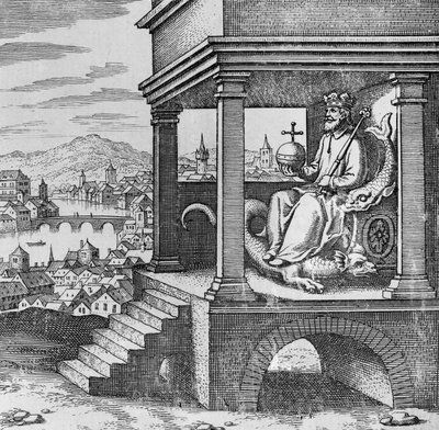 Crowned King on Throne from Musaeum Hermeticum by German School