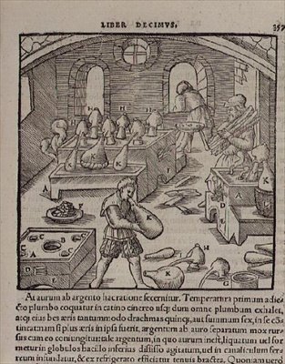 Glass blowing, from a Book of Trades by German School